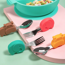 Load image into Gallery viewer, Palm Grasp Spoon &amp; Fork Set - Pink Elephant
