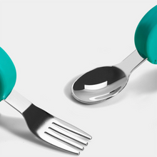 Load image into Gallery viewer, Palm Grasp Spoon &amp; Fork Set - Green Elephant
